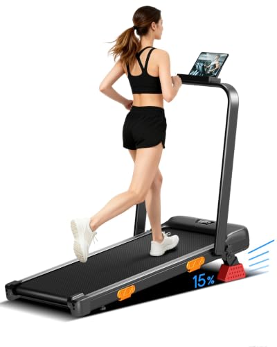 Image of 15% Incline Walking Pad Treadmill, Under Desk Treadmills for Home | Foldable Treadmill, Compact, Portable, 2.5HP Brushless, Home Office, Reomte Control, 300Lbs Capacity, LED Display