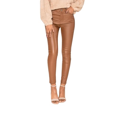 Nina Carter S513 Damen Skinny Fit Wetlook Jeans HIGH Waist Lederlook Stretchjeans Jeanshosen Hose Knöchellange 5-Pocket-Style (Braun (S513-8), S) Nina Carter S513 Damen Skinny Fit Wetlook Jeans HIGH Waist Lederlook Stretchjeans Jeanshosen Hose Knöchellange 5-Pocket-Style (Braun (S513-8), S)