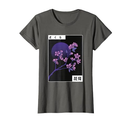 Image of Aesthetic Vaporwave Japanese Pastel Goth Cherry Blossom T-Shirt, Women, Asphalt Grey, X-Large