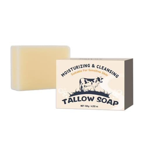 120g Jabón de sebo de vaca, Con malla de burbujas，Jabón de sebo natural de la cría de pastos, Jabón de bálsamo de sebo hecho a mano, Cuidado facial exfoliante de limpieza profunda de la cara 1