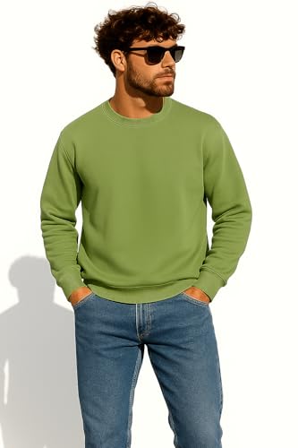 Image of Classic Cotton Fleece Sweatshirt, Casual Round Neck, Long Sleeve, Solid Pattern, for Men