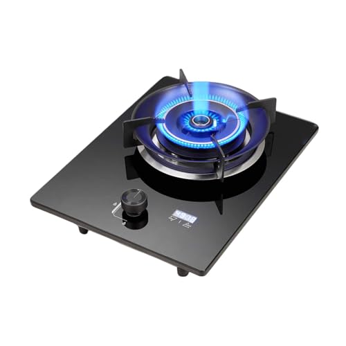 BZJPRFC Estufa De Gas Portátil con 1 Quemador, Anillo De Fuego De 5,2 KW, For Encimera, Kit De Suministro De Gas Natural/GLP, Cristal Templado Negro, con Protección contra Apagado(NG)