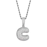 HECHUANG Micropave Simulated Diamond Iced Out Bling Custom Bubble Letters Pendant with Rope Chain (C...