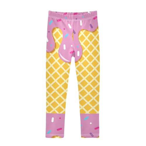 Waffle Pink Cream Girls Leggings,Workout Leggings for Girls Toddler Athletic Legging Size for 3-10T