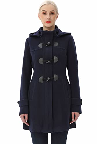 Image of BGSD Women Ava Wool Blend Hooded Toggle Walking Duffle Coat (Also available in Plus Size and Petite), Navy Blue, X-Small