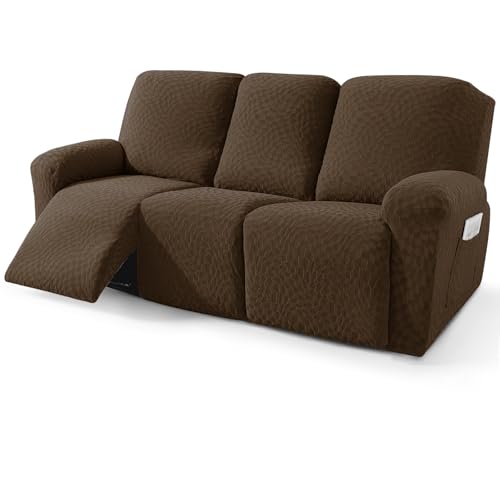 Image of 2026 Sofa Recliner Cover 5-Piece (69 inch-91 inch) Super Soft Recliner Couch Covers with Big Pocket & Anti Slip Ties Stay in Place, Stretch Lazy Boy Reclining Couch Sofa Slipcover Durable Washable, Coffee