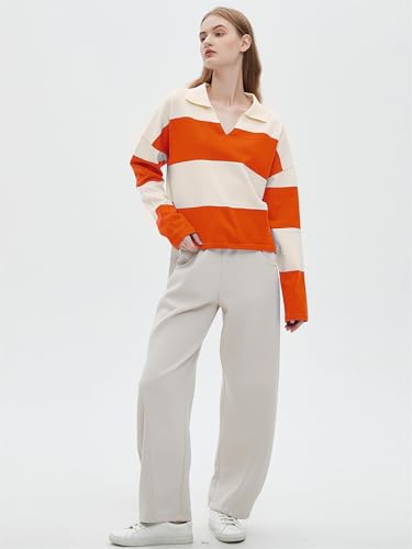 Image of LifeShe Striped Sweater Women V Neck Long Sleeve Pullover Fall Sweaters Loose Oversized Knit Top