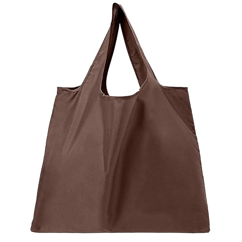 Bolsa de compras dobrável, grande à prova d'água, reutilizável, bolsa de compras, sacolas de nylon, Marrom, Large