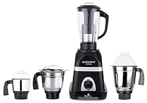 Gemini Diaa 600W Mixer Grinder with 3 Stainless Steel Jars and 1 Juicer Jar (1 Wet Jar, 1 Dry Jar and 1 Chutney Jar), Black.Make in India(ISI Certified)