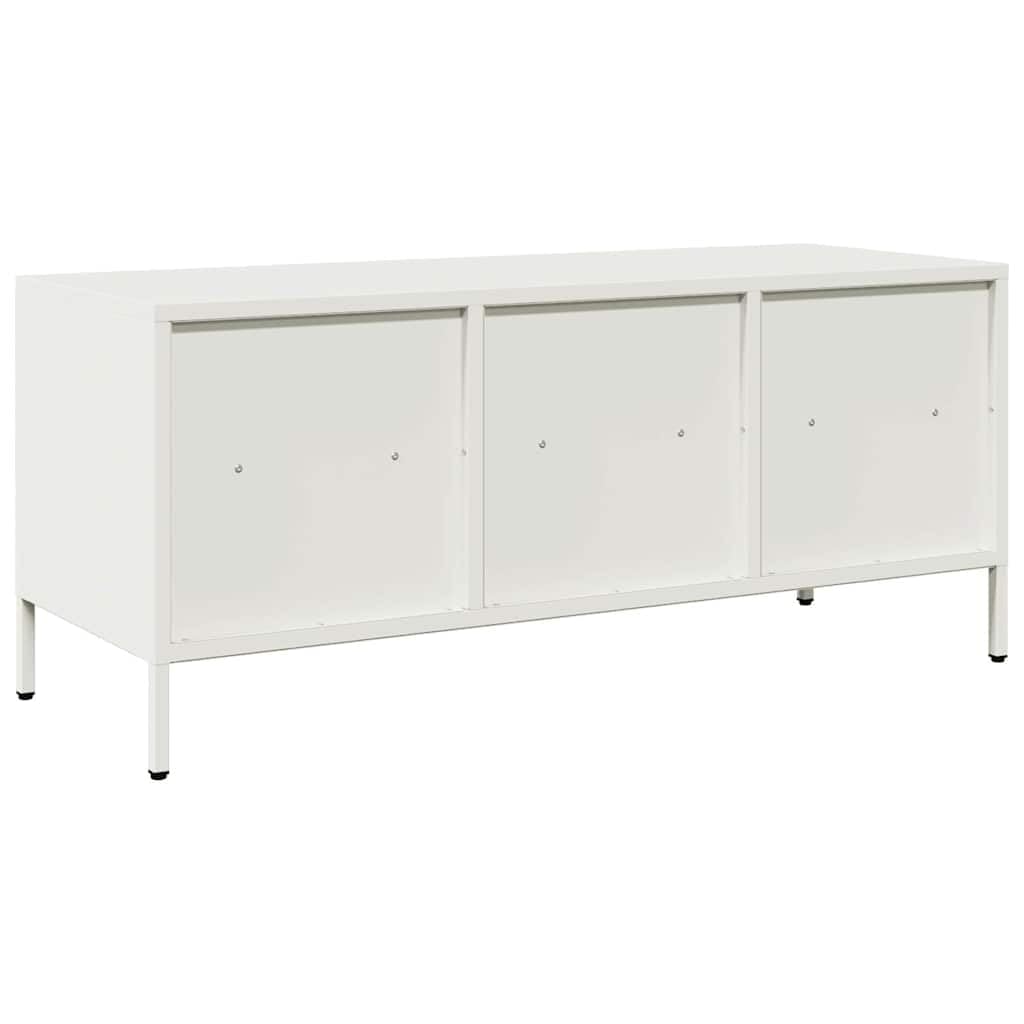 TV-Schrank Weiß, 101,5x39x43,5 cm Kaltgewalzter Stahl, Industrial Design, Modernes Media Center für Wohnzimmer und Schlafzimmer, mit Stauraum