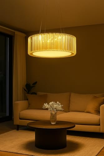 Image of TRIXY Chandeliers Crystal Pendant Lights Hanging Lamps Ceiling Lights Jhoomar for Home & Decor | Jhumar for Living Room, Bedroom, Hall, Balcony, Dining, Offices & Hotels (Dimmable-Round-Gold-500MM)