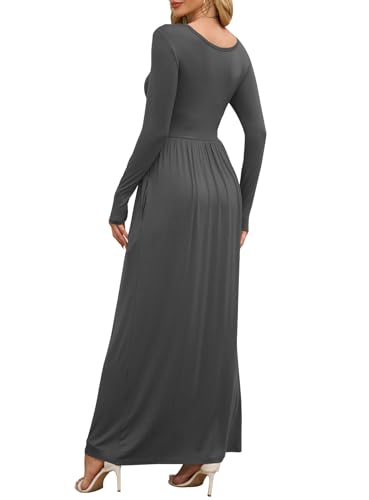 Image of DEARCASE Women's Maxi Dress Long Sleeve Crewneck Empire Waist Long Dresses | Empire Waist,round neck,floor length, dual side pockets, A-line,fall winter long dresses for wedding guest,party,vacation