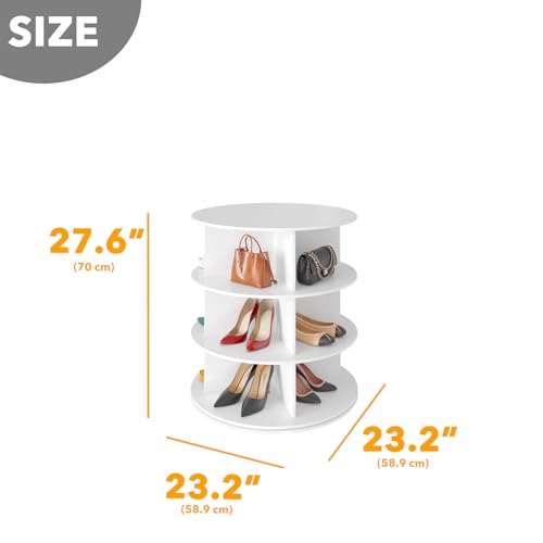 SpaceAid 3 Tier Rotating Shoe Rack Tower, Spinning Shoe Display Lazy Susan, Revolving 360 Shoe Rack Storage Round Carousel, Vertical Handbag Rotate Shoes Closet Organization (3-Tier White)