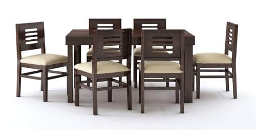 Image of MAMTA DECORATION Solid Sheesham Wood Dining Table Set 6 Seater | Six Seater Dining Table with 6 Cushions Chairs for Living Room | Dinning Table Set 6 Seater for Living Room, Hotels, Walnut Finish