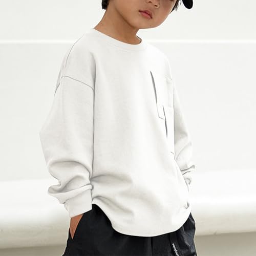 DDAPJ pyju Boys Sweatshirts Patchwork Long Sleeve Pullover Drop Shoulder Crewneck Sweatshirt Basic Tops for Kids 2-13 Years2