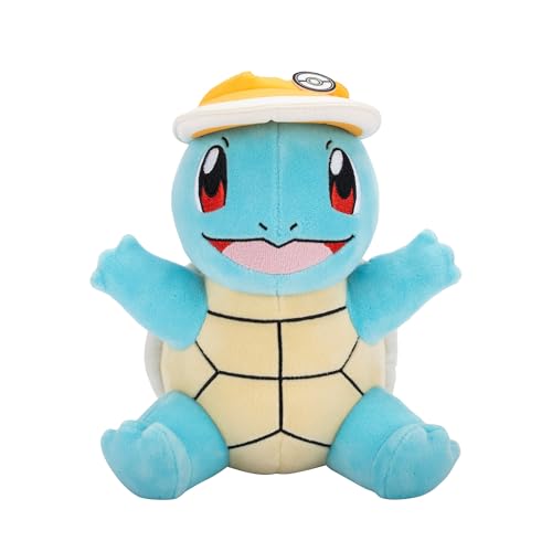 Pokémon PKW3669-20 cm Plüsch - Schiggy mit Sonnenvisier, offizielles Plüsch