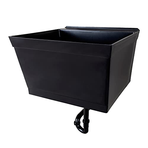 JS Jackson Supplies Tehila Black Wall-Mounted Utility Sink Tub Kit, Wall-Mounted Utility Tub with Wall Bracket, Floating Utility Sink for Laundry Room, Garage, Workshop, and More