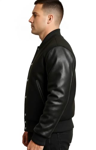 Image of Mens Varsity Letterman Baseball Bomber Jacket | Casual Fashion Wool & Faux Leather College /High School Jackets