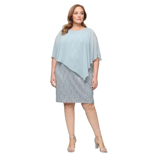 Image of S.L. Fashions Women's Short Sequin Lace Beaded Capelet Overlay Dress