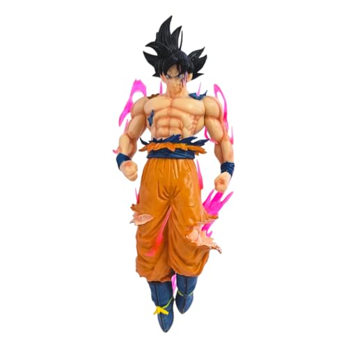 Image of Mayatra's Dragon Ball Super Ultra Instinct Goku Action Figure, Collectible Anime Character Model, Orange Combat Outfit with Pink Aura Effect