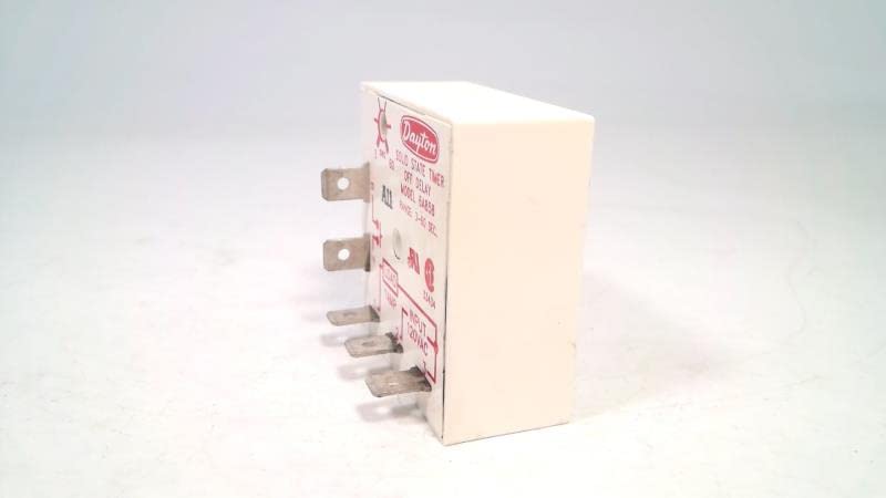 DAYTON 6A858 SPST-NO, 50/60 HZ, 24-240 VAC, ENCAPSULATED, SINGLE FUNCTION, 3 SEC TO 1 MIN TIMER, OFF DELAY, 1 AMP AT 120 V AC CONTACT RATING, 5 PIN RELAY, SOLID STATE, ADJUSTMENT METHOD: POTENTIOMETER