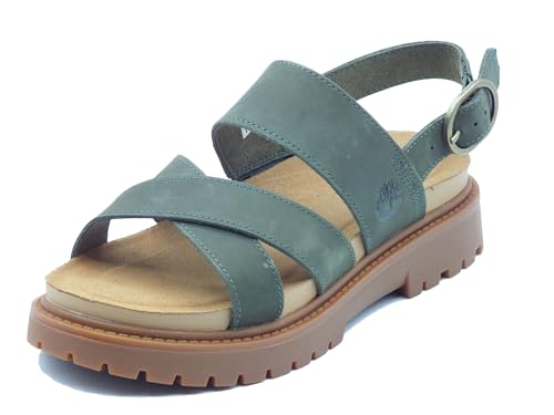 Sandales femme Timberland Clairemont Way en cuir vert foncé à semelle crantée