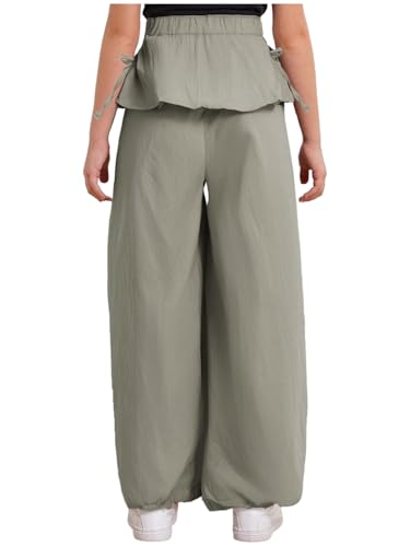 Aislor Kids Girls Bowknot Peplum Star Studs Track Pants Straight Wide Leg Baggy Trousers for Beach School Holiday Party2