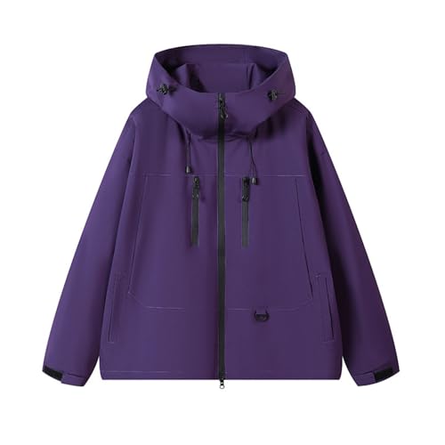 Abrigo de talla grande para hombres y mujeres, ligero, resistente al viento, con capucha, para exteriores, casual, ropa de trabajo, primavera, otoño, Morado Oscuro, S