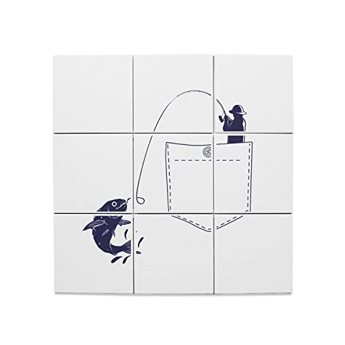 Carreaux céramique poisson 20x20 cm pecheur décoratif pour cuisine