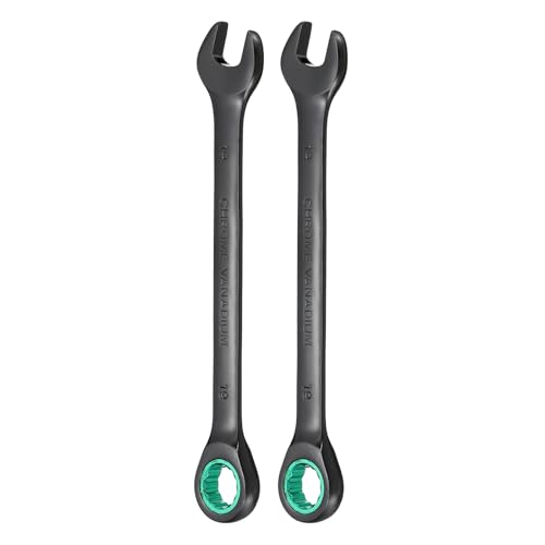 sourcing map 2pcs Ratcheting Combination Wrench 19mm Metric 12 Point CR-V Electrophoresis Lengthen Double Box Open-Ended Ratchet Wrenches with 72 Tooth 5° Swing Industrial Grade Spanner
