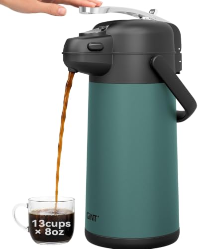 Image of GiNT 3L Airpot Coffee Dispenser with Pump, Insulated Coffee Carafe for Hot Liquids, Stainless Steel Vacuum Insulated Pump Dispenser for Hot /Cold Beverages, Home Office Commercial Outdoor Use(101oz)