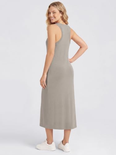 Image of ODODOS Modal Soft Front Split Midi Dress for Women, V Neck Sleeveless Casual Summer Tank Dress