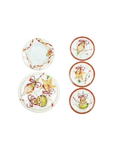 Materiale: Porcellana BRANDANI 89692 Servizio Tavola 18 Pezzi Gioco Di Luci Porcellana 6 Piani 6 Fondi 6 Dessert 27/23/19 cm Natale