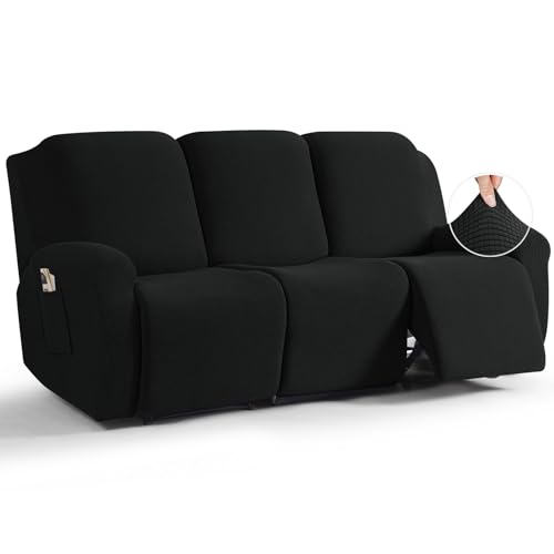 Image of TAOCOCO Recliner Sofa Covers 8-Pieces Stretch Large Couch Covers for 3 Seats Reclining Slipcovers Soft Jacquard Pattern Furniture Protector (Black)