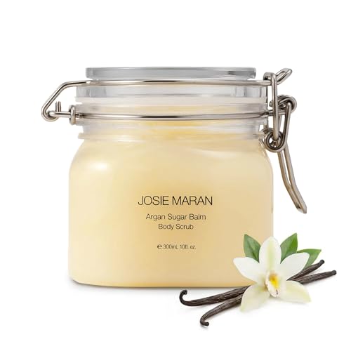 Josie Maran Argan Sugar Balm Body Scrub - Exfoliating Sugar Scrub with 100% Pure Argan Oil & Coconut Oil - Softens Smoothes & Hydrates Dry Skin - Vegan + Cruelty Free - Vanilla Bean (10 oz)