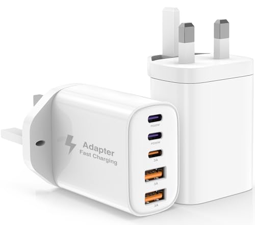 [2-Pack]42W USB C Charger Plug Fast Charge 5-Port USB iPhone 17 16 15 Charger Plug UK USB-C Power Adapter Multi Wall Charger Type C Fast Charging Plug Hub for iPhone 17/17E/16 /16E/15/14/13/12 Samsung