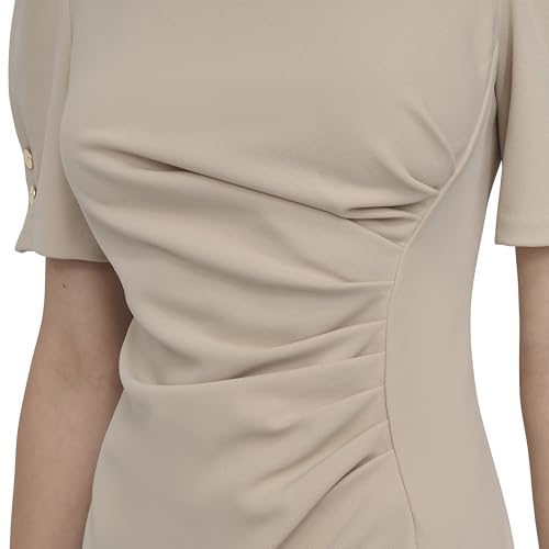 Image of DKNY Women's Short Sleeve Ruched Knee Length Sheath Dress with Button Detail