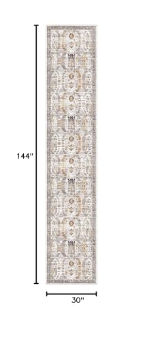 Madane Hallway Runner Rug 2'6''x12' Kitchen Runner, Non Slip Vintage Runners for Hallways Washable Kitchen Rugs Soft Low Pile 2.5x12 ft Rug Runner for Laundry Room, Entryway and Bedroom, Brown/Gold