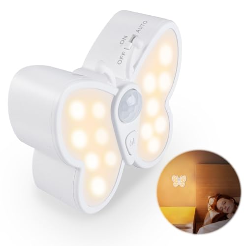 YPLONON Luz nocturna LED mariposa con detector de movimiento, lámpara de detector inalámbrico, luz nocturna LED automática para niños y adultos, función ON/OFF/Auto para dormitorio, pasillo, escalera