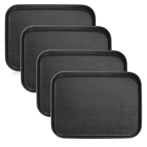 Image of Prokitchen Rectangle Multi-use Anti-Skid Serving Tray Set of 4 - Unbreakable Snacks Tea Water Serving Tray, Lightweight, Sturdy, Non-Slip Platter for Restaurants, Cafes & Bars (14 X 18 Inches)