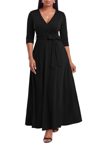 Image of FANDEE Plus Size Maxi Dress for Women Casual Summer Sundress V-Neck 3 /4 Sleeve