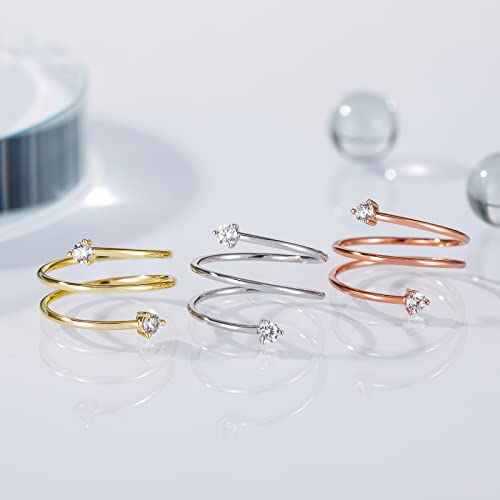 SHINYSO 14K Gold Plated Wedding Band for Women Stackable Thin Cubic Zirconia Open Wrap Dainty Engagement Ring Size 4-103