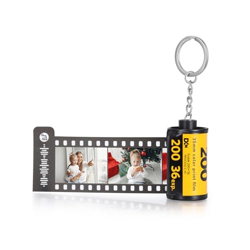 Jewelstruck Personalized Photo Memory Film Roll Keychains with 4-20 Pictures Camera Engraved for Family Couple BFF Graduation Birthday (10 photos+music code)