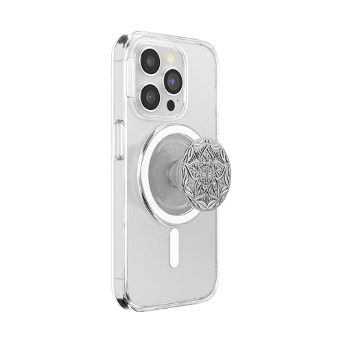 Image of PopSockets Phone Grip for MagSafe, Magnetic Holder, Phone Stand, Enamel - Mandala Silver