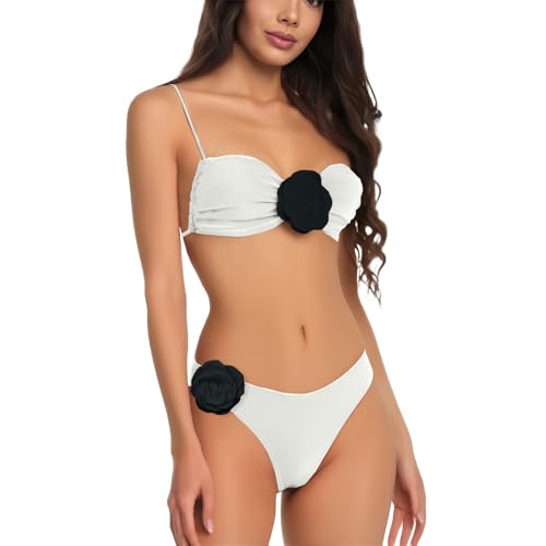 Bikini Push up con Relleno Partes De Arriba Mujer Bikini Set For Women Plus Size Bathing Suit Tank Swimsuit Mid Waist Deep V Neck Wide Straps Mesh Back Hook Ropa Mujer Talla Grande BañAdor (White, L)
