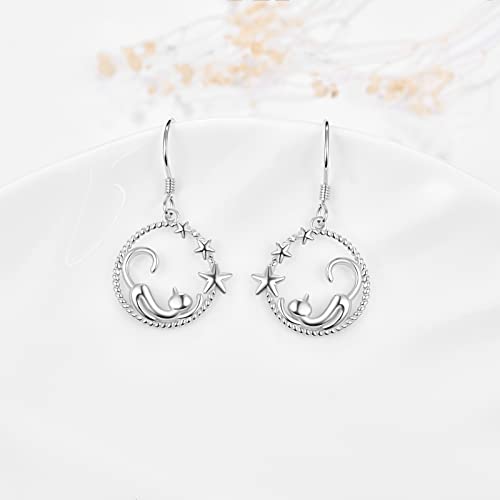 Dreamboat Valentines Day Gifts for Women Cat Dangle Drop Earrings for Women Sterling Silver Cat Hook Earrings Cute Animal Kitty Jewelry Anniversary Christmas Birthday Gift for Wife Mom Her by Dreamboat - Image 2