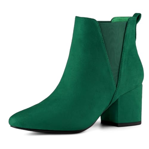 Allegra K Botas Chelsea de tacón de bloque con punta puntiaguda para mujer, (Verde esmeralda), 38 EU