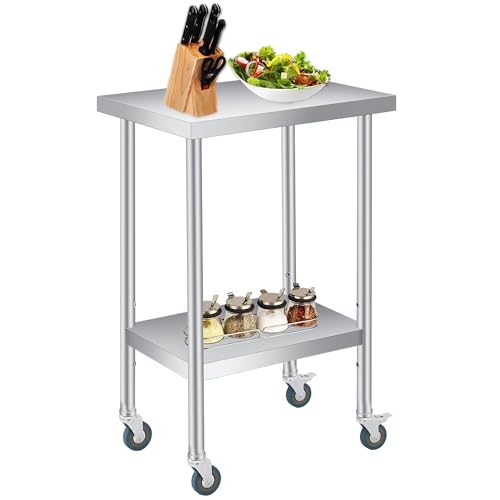 Stainless Steel Table, 12" x 24" Prep Workstation, 1000 LBS, NSF Commercial Work Table with Adjustable Undershelf and Lockable Casters, for Restaurant, Home, Kitchen, Hotel, Outdoor