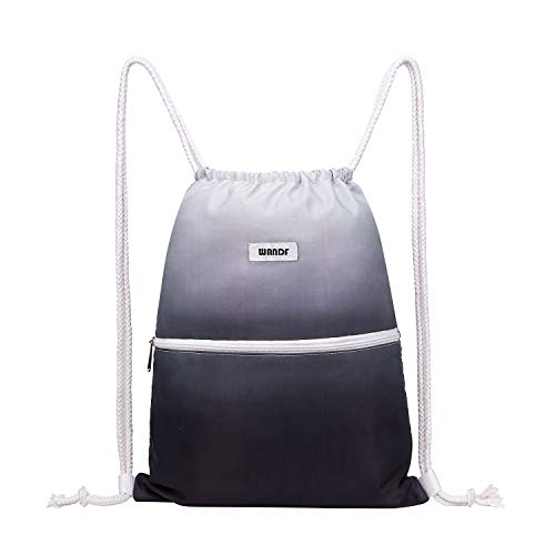 Image of WANDF Drawstring Backpack, Gym Sackpack for Sports (Grey) | Water-Resistant, Shopping, Yoga, Travel, Beach, Daily Carry