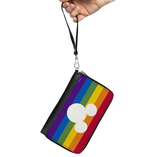 Buckle-Down Disney Wallet, Zip Around, Mickey Mouse Pride Ears Icon Rainbow Stripe Multi Color, Vegan Leather2